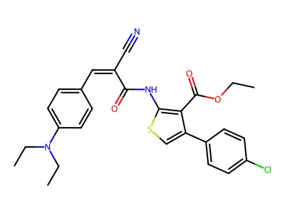 (E)-ethyl 4-(4-chlorophenyl)-2-(2-cyano-3-(4-(diethylamino)phenyl)acrylamido)thiophene-3-carboxylate structure