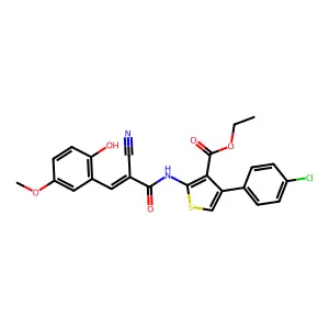 (E)-ethyl 4-(4-chlorophenyl)-2-(2-cyano-3-(2-hydroxy-5-methoxyphenyl)acrylamido)thiophene-3-carboxylate structure
