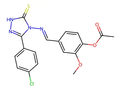 4-[(E)-{[3-(4-chlorophenyl)-5-sulfanyl-4H-1,2,4-triazol-4-yl]imino}methyl]-2-methoxyphenyl acetate structure