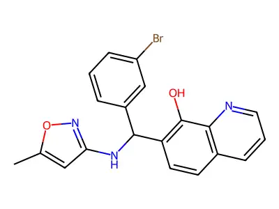 7-[(3-Bromophenyl)[(5-methyl-1,2-oxazol-3-yl)amino]methyl]quinolin-8-ol structure