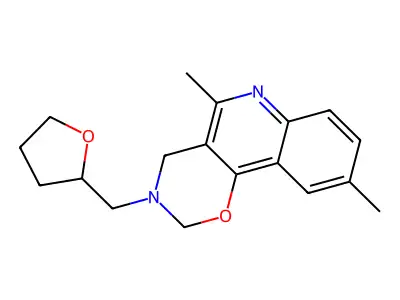5,9-dimethyl-3-(tetrahydrofuran-2-ylmethyl)-3,4-dihydro-2H-[1,3]oxazino[5,6-c]quinoline structure