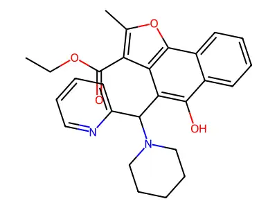 ethyl 5-hydroxy-2-methyl-4-[piperidin-1-yl(pyridin-2-yl)methyl]naphtho[1,2-b]furan-3-carboxylate structure