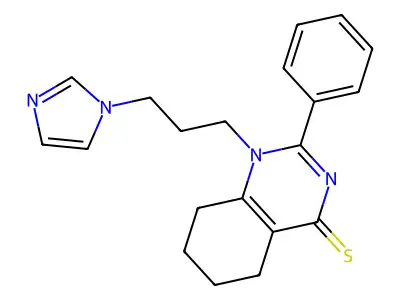 1-(3-(1H-imidazol-1-yl)propyl)-2-phenyl-5,6,7,8-tetrahydroquinazoline-4(1H)-thione structure