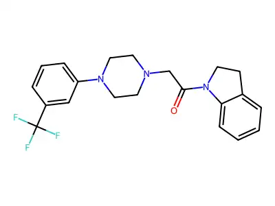 1-(2,3-dihydroindol-1-yl)-2-[4-[3-(trifluoromethyl)phenyl]piperazin-1-yl]ethanone structure