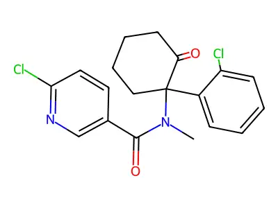 6-chloro-N-[1-(2-chlorophenyl)-2-oxocyclohexyl]-N-methylpyridine-3-carboxamide structure