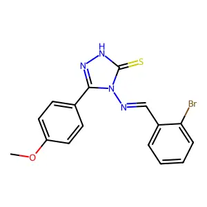 4-[(1Z)-2-(2-bromophenyl)-1-azavinyl]-5-(4-methoxyphenyl)-1,2,4-triazole-3-thi ol structure