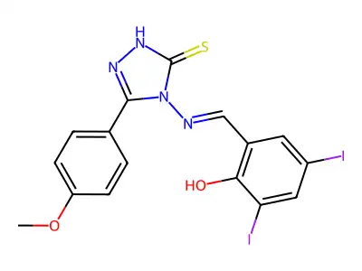 2,4-diiodo-6-({[3-(4-methoxyphenyl)-5-sulfanyl-4H-1,2,4-triazol-4-yl]imino}methyl)phenol structure