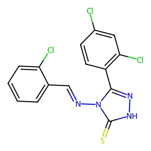 4-[(1E)-2-(2-chlorophenyl)-1-azavinyl]-5-(2,4-dichlorophenyl)-1,2,4-triazole-3 -thiol structure