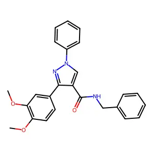 N-benzyl-3-(3,4-dimethoxyphenyl)-1-phenyl-1H-pyrazole-4-carboxamide structure