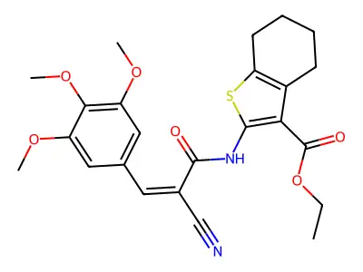 ethyl 2-[[(Z)-2-cyano-3-(3,4,5-trimethoxyphenyl)prop-2-enoyl]amino]-4,5,6,7-tetrahydro-1-benzothiophene-3-carboxylate structure