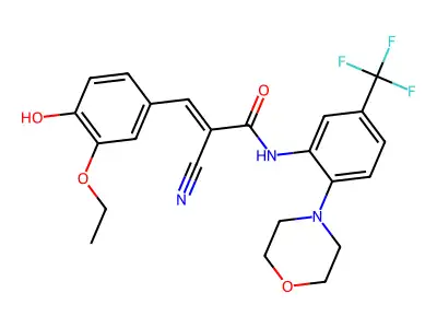 (E)-2-cyano-3-(3-ethoxy-4-hydroxyphenyl)-N-[2-morpholin-4-yl-5-(trifluoromethyl)phenyl]prop-2-enamide structure