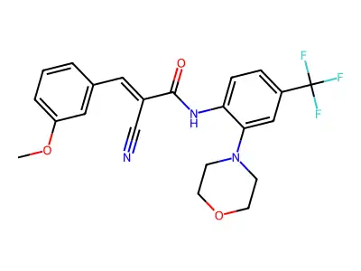 (E)-2-cyano-3-(3-methoxyphenyl)-N-[2-morpholin-4-yl-4-(trifluoromethyl)phenyl]prop-2-enamide structure