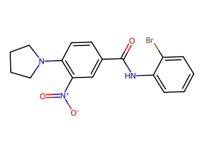 N-(2-bromophenyl)-3-nitro-4-pyrrolidin-1-ylbenzamide structure