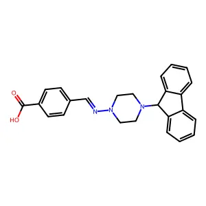 4-[(1E)-2-(4-fluoren-9-ylpiperazinyl)-2-azavinyl]benzoic acid structure
