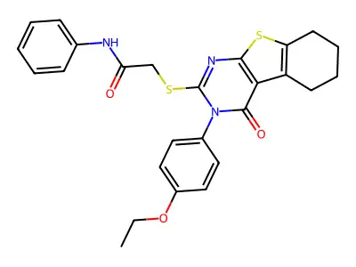 2-[[3-(4-ethoxyphenyl)-4-oxo-5,6,7,8-tetrahydro-[1]benzothiolo[2,3-d]pyrimidin-2-yl]sulfanyl]-N-phenylacetamide structure