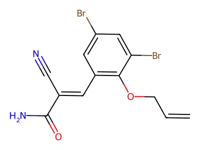 (E)-2-cyano-3-(3,5-dibromo-2-prop-2-enoxyphenyl)prop-2-enamide structure