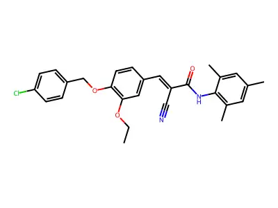 (2E)-3-{4-[(4-chlorobenzyl)oxy]-3-ethoxyphenyl}-2-cyano-N-(2,4,6-trimethylphenyl)prop-2-enamide structure