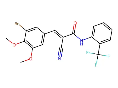 (2E)-3-(3-bromo-4,5-dimethoxyphenyl)-2-cyano-N-[2-(trifluoromethyl)phenyl]prop-2-enamide structure