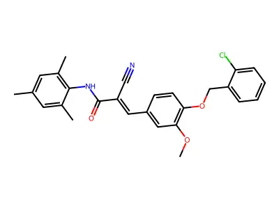 (2E)-3-{4-[(2-chlorobenzyl)oxy]-3-methoxyphenyl}-2-cyano-N-(2,4,6-trimethylphenyl)prop-2-enamide structure