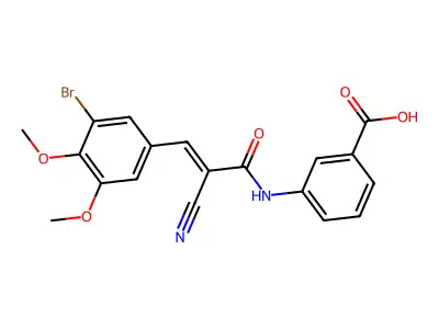 3-[(2E)-3-(3-bromo-4,5-dimethoxyphenyl)-2-cyanoprop-2-enoylamino]benzoic acid structure