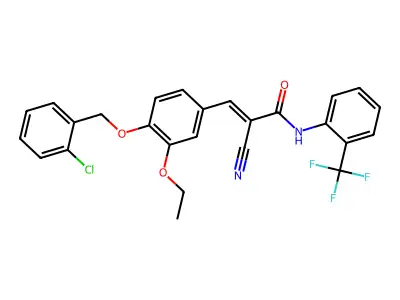 (2E)-3-{4-[(2-chlorobenzyl)oxy]-3-ethoxyphenyl}-2-cyano-N-[2-(trifluoromethyl)phenyl]prop-2-enamide structure