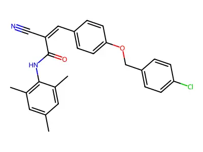 3-{4-[(4-chlorophenyl)methoxy]phenyl}-2-cyano-N-(2,4,6-trimethylphenyl)prop-2-enamide structure