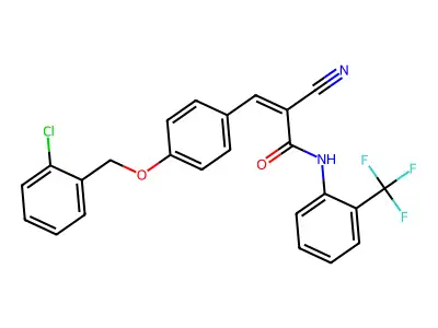 (Z)-3-[4-[(2-chlorophenyl)methoxy]phenyl]-2-cyano-N-[2-(trifluoromethyl)phenyl]prop-2-enamide structure