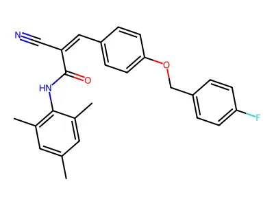 (Z)-2-Cyano-3-[4-[(4-fluorophenyl)methoxy]phenyl]-N-(2,4,6-trimethylphenyl)prop-2-enamide structure