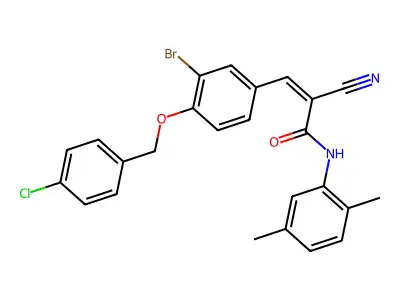(Z)-3-[3-Bromo-4-[(4-chlorophenyl)methoxy]phenyl]-2-cyano-N-(2,5-dimethylphenyl)prop-2-enamide structure