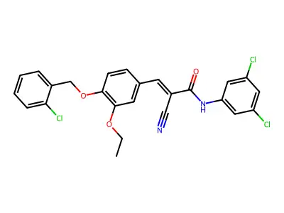 (2E)-3-{4-[(2-chlorobenzyl)oxy]-3-ethoxyphenyl}-2-cyano-N-(3,5-dichlorophenyl)prop-2-enamide structure