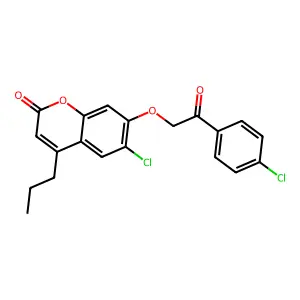 6-chloro-7-[2-(4-chlorophenyl)-2-oxoethoxy]-4-propyl-2H-chromen-2-one structure