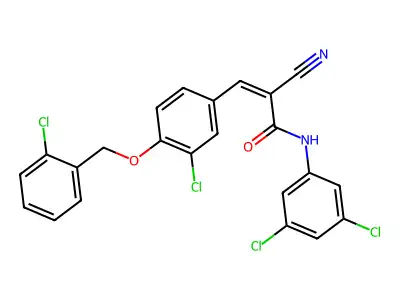 (Z)-3-[3-chloro-4-[(2-chlorophenyl)methoxy]phenyl]-2-cyano-N-(3,5-dichlorophenyl)prop-2-enamide structure