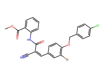 methyl 2-(3-{3-bromo-4-[(4-chlorophenyl)methoxy]phenyl}-2-cyanoprop-2-enamido)benzoate structure