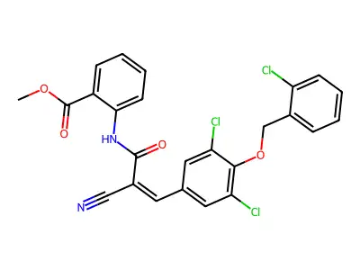 methyl 2-(2-cyano-3-{3,5-dichloro-4-[(2-chlorophenyl)methoxy]phenyl}prop-2-enamido)benzoate structure