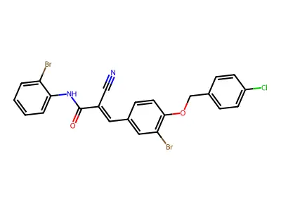 (E)-3-[3-bromo-4-[(4-chlorophenyl)methoxy]phenyl]-N-(2-bromophenyl)-2-cyanoprop-2-enamide structure