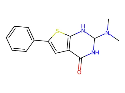2-(dimethylamino)-6-phenyl-2,3-dihydrothieno[2,3-d]pyrimidin-4(1H)-one structure