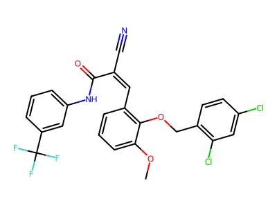 (Z)-2-Cyano-3-[2-[(2,4-dichlorophenyl)methoxy]-3-methoxyphenyl]-N-[3-(trifluoromethyl)phenyl]prop-2-enamide structure