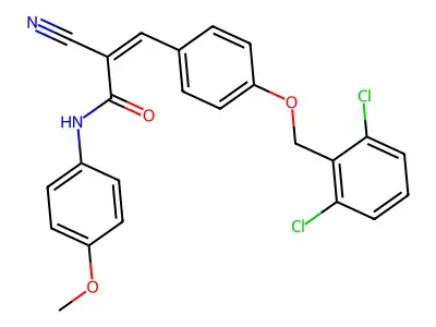 (Z)-2-Cyano-3-[4-[(2,6-dichlorophenyl)methoxy]phenyl]-N-(4-methoxyphenyl)prop-2-enamide structure