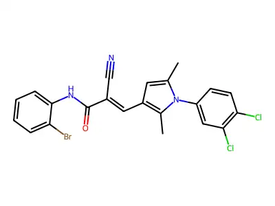 N-(2-bromophenyl)-2-cyano-3-[1-(3,4-dichlorophenyl)-2,5-dimethyl-1H-pyrrol-3-yl]prop-2-enamide structure