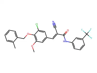 (E)-3-[3-chloro-5-methoxy-4-[(2-methylphenyl)methoxy]phenyl]-2-cyano-N-[3-(trifluoromethyl)phenyl]prop-2-enamide structure