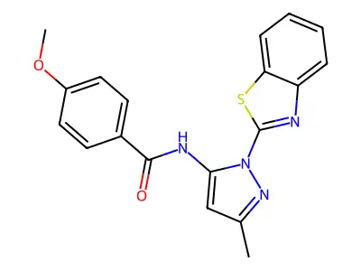 N-[2-(1,3-benzothiazol-2-yl)-5-methylpyrazol-3-yl]-4-methoxybenzamide structure
