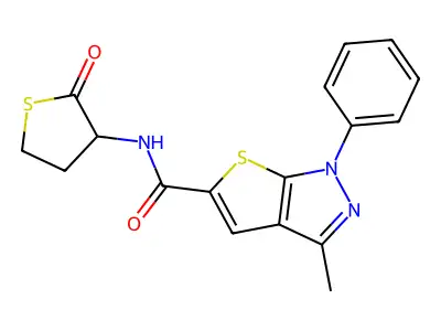 3-methyl-N-(2-oxothiolan-3-yl)-1-phenylthieno[2,3-c]pyrazole-5-carboxamide structure