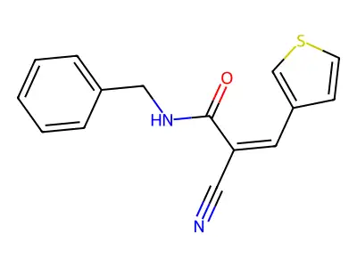 N-benzyl-2-cyano-3-(thiophen-3-yl)prop-2-enamide structure