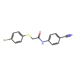 2-(4-bromophenyl)sulfanyl-N-(4-cyanophenyl)acetamide structure