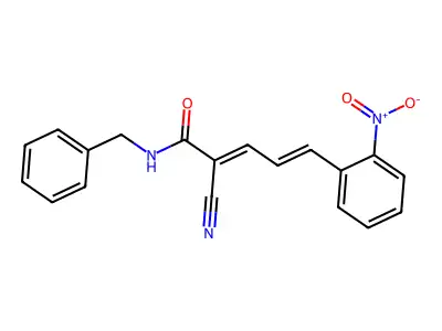 N-benzyl-2-cyano-5-(2-nitrophenyl)penta-2,4-dienamide structure
