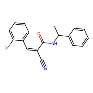 3-(2-bromophenyl)-2-cyano-N-(1-phenylethyl)prop-2-enamide structure