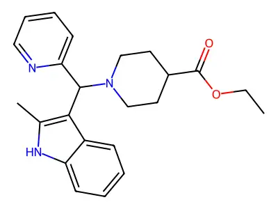 ethyl 1-((2-methyl-1H-indol-3-yl)(pyridin-2-yl)methyl)piperidine-4-carboxylate structure