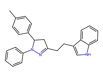 3-(2-(1-phenyl-5-(p-tolyl)-4,5-dihydro-1H-pyrazol-3-yl)ethyl)-1H-indole structure