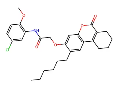 N-(5-chloro-2-methoxyphenyl)-2-[(2-hexyl-6-oxo-7,8,9,10-tetrahydro-6H-benzo[c]chromen-3-yl)oxy]acetamide structure