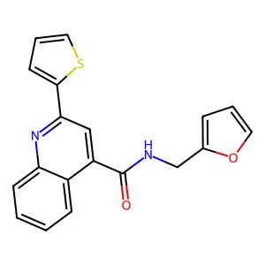 N-(furan-2-ylmethyl)-2-thiophen-2-ylquinoline-4-carboxamide structure